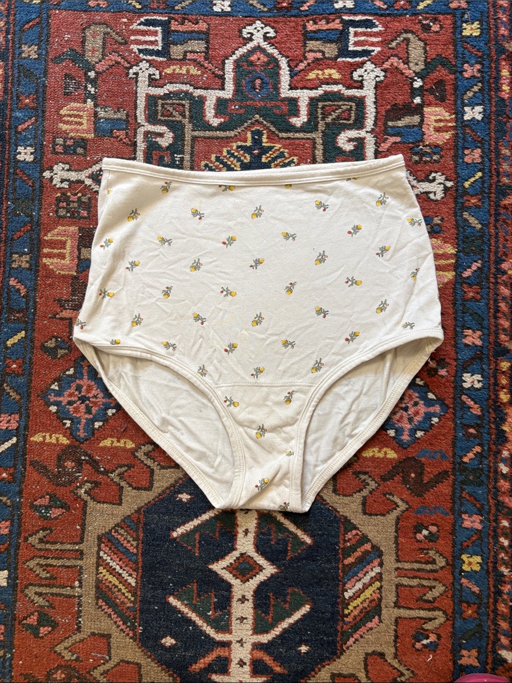 ARQ High-Waist Cotton Briefs in Cream with Yellow calico Floral Print M